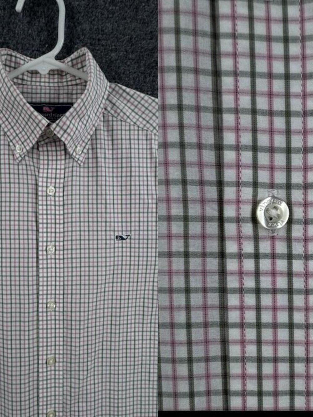 Vineyard Vines Pink Logo Small Slim Fit Whale Men Check Button-Down Cotton Shirt